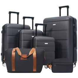 Ecooso - 6-Piece ABS Hard Shell Luggage Set with Duffel & Toiletry Bag, Password Lock, Double Spinner Wheels, 16/20/24/28 - Charcoal