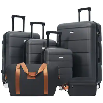 Front. Ecooso - 6-Piece ABS Hard Shell Luggage Set with Duffel & Toiletry Bag, Password Lock, Double Spinner Wheels, 16/20/24/28 - Charcoal.