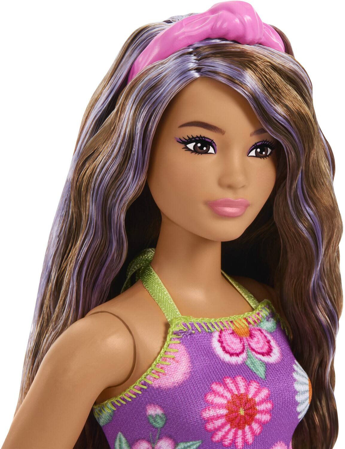 Alt View 3. Mattel - Mattel - Barbie Fashionistas Doll #244 With Floral Halter Dress, Purple-Streaked Brown Hair   - COLLECTIBLES - Multicolor.
