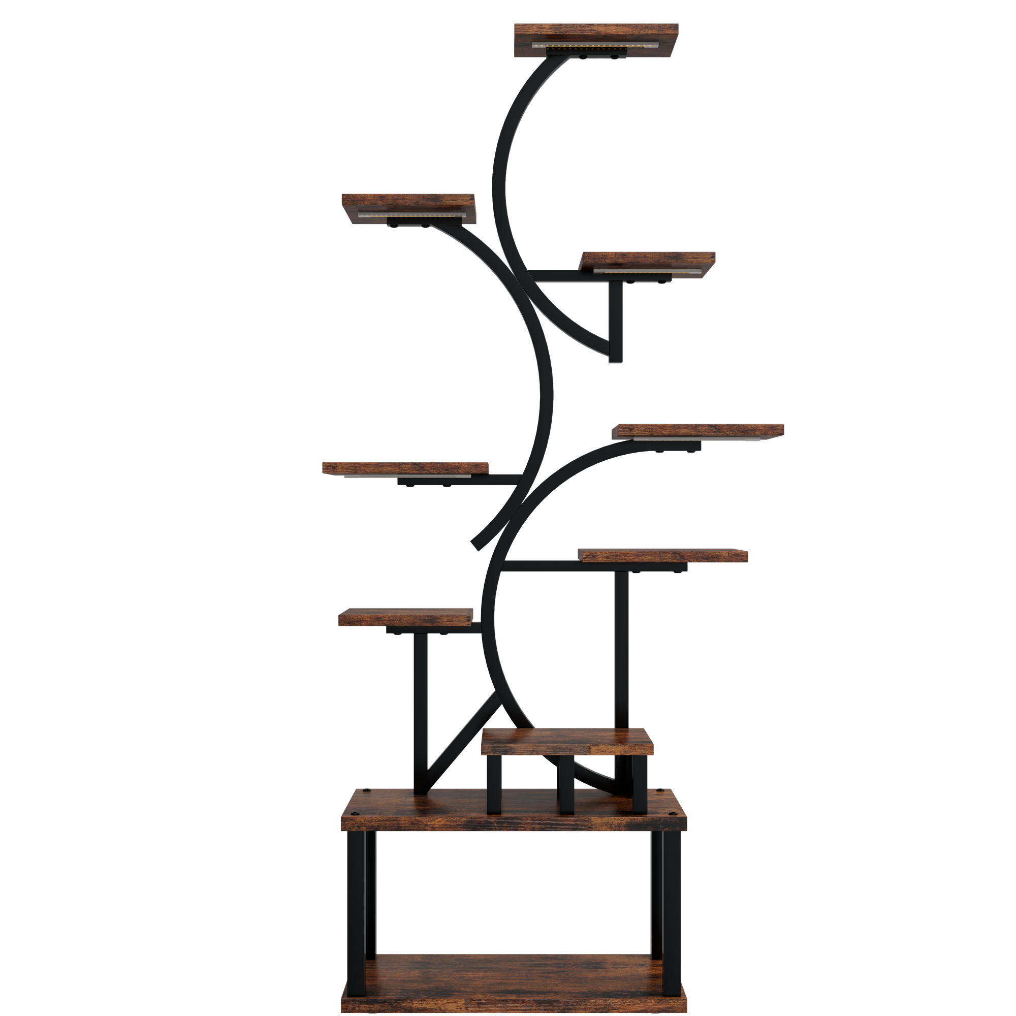 Alt View 8. GOODSILO - Tall Indoor Plant Stand with Integrated Grow Lights, Multi-Tier Corner Shelf for Home and Garden Decor - Deep Rustic Brown.