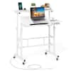 Front. Costway - Costway Mobile Stand up Computer Desk Rolling Standing Laptop Cart with 2 Tilting Desktops Height Adjustable - White.