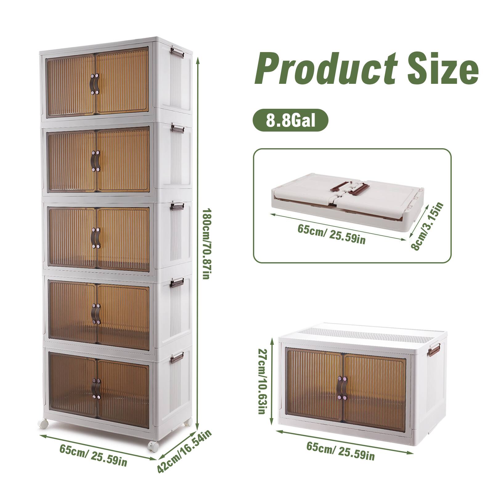 Product Size  
8.8Gal  
180cm/70.87in  
65cm/25.59in  
42cm/16.54in  
27cm/10.63in  
65cm/25.59in  
65cm/25.59in  
15in  
8cm/3.15in