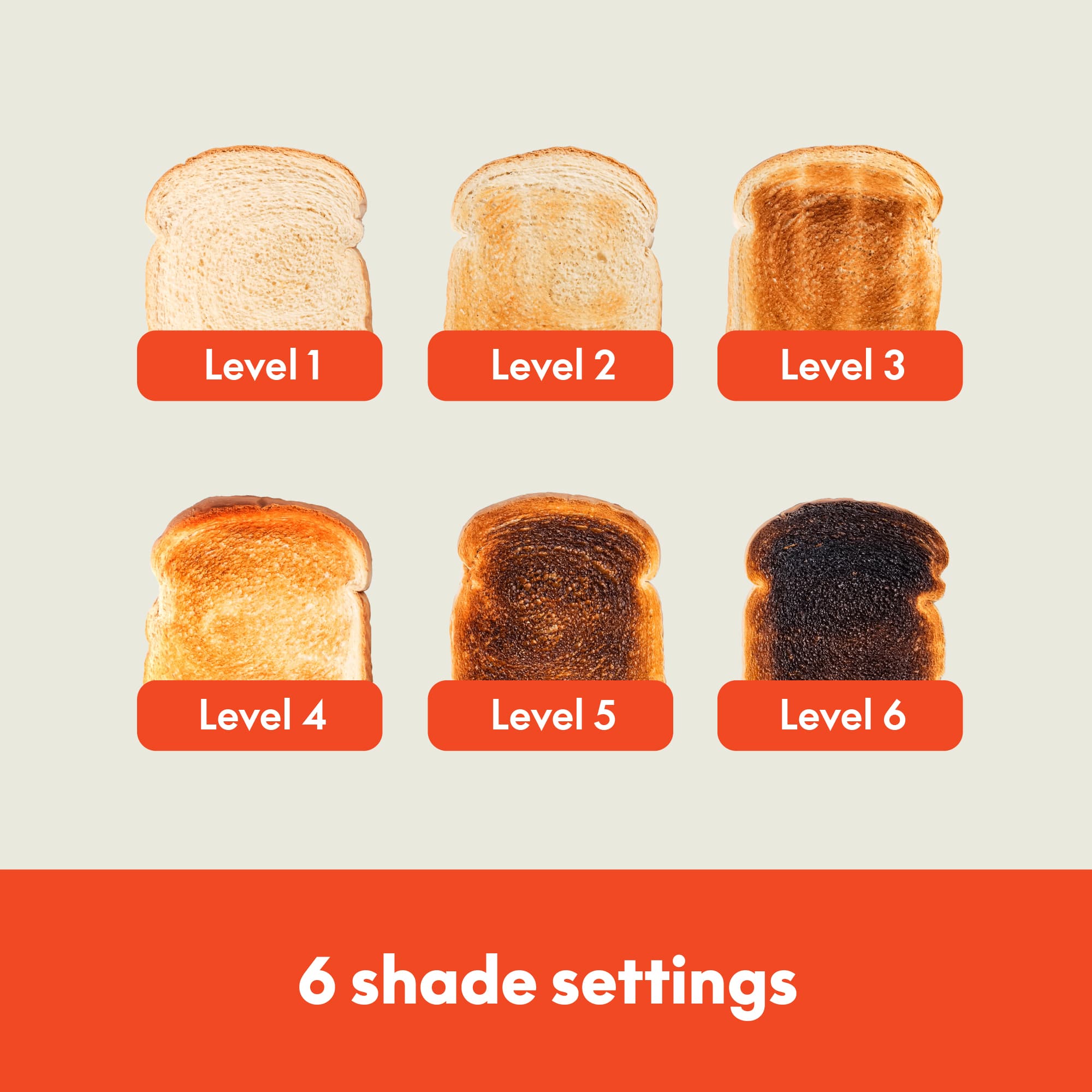 Level 1
Level 2
Level 3
Level 4
Level 5
Level 6
6 shade settings