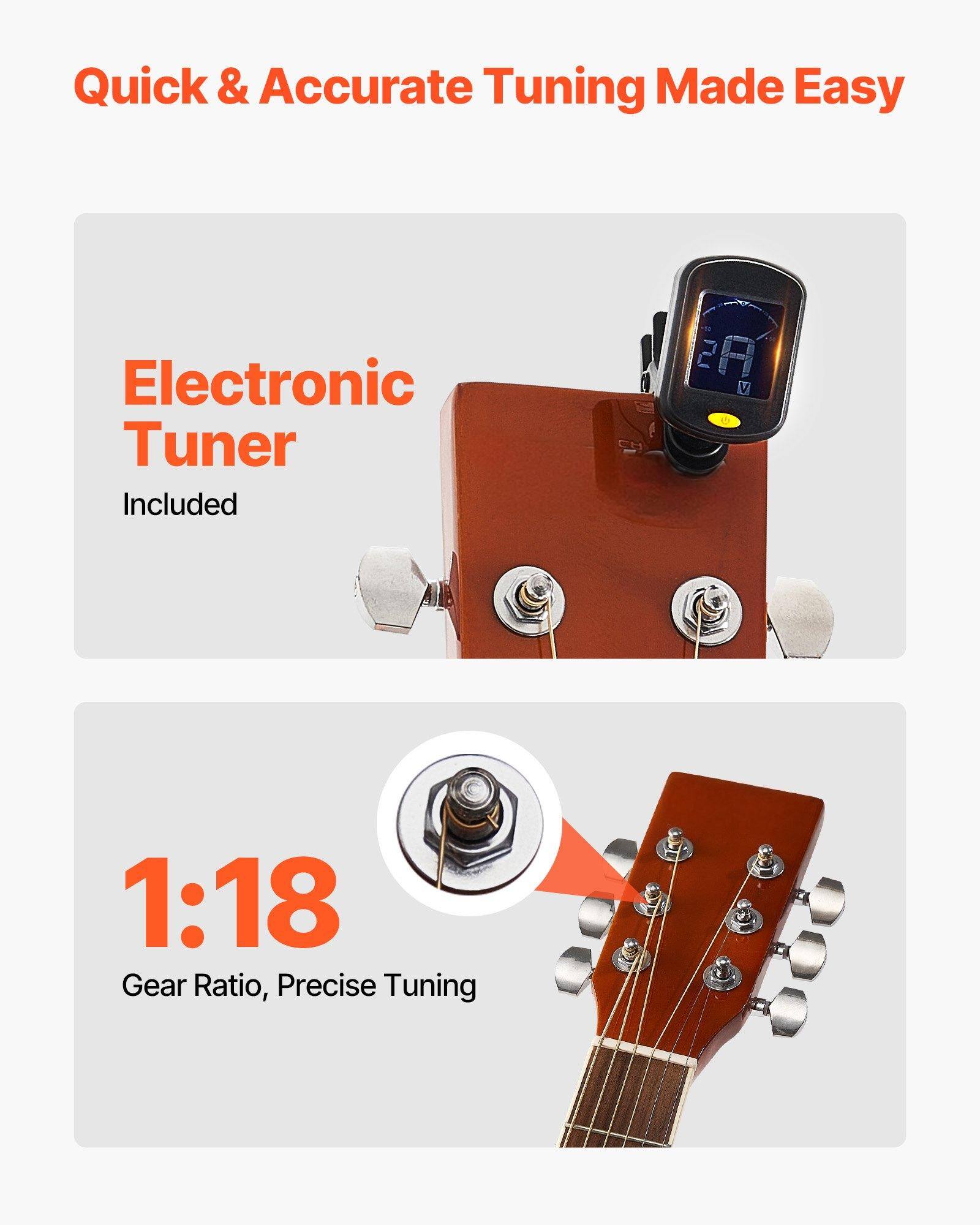 Quick & Accurate Tuning Made Easy

Electronic Tuner Included

1:18 Gear Ratio, Precise Tuning