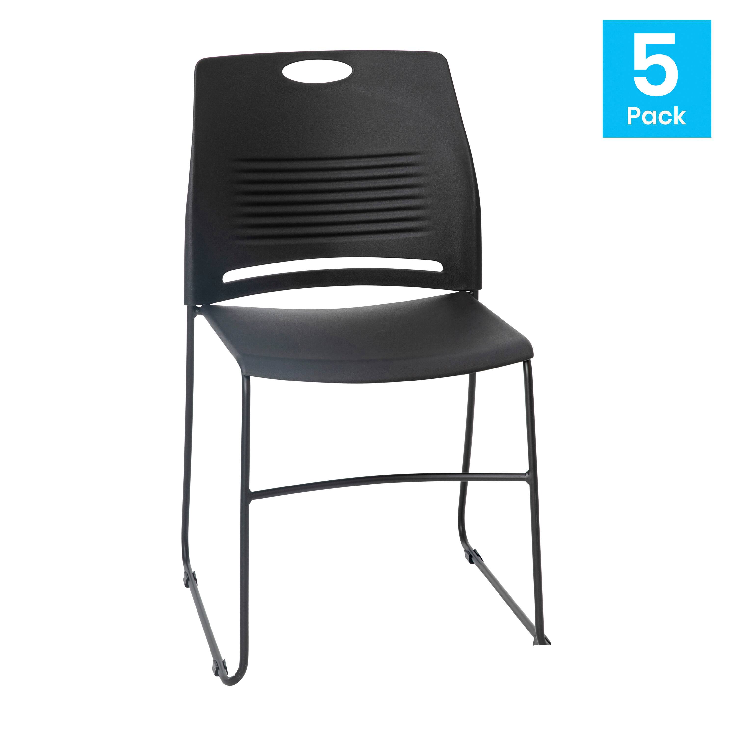 Alt View 1. Emma + Oliver - Heavy Duty 660 lb. Capacity Plastic Stack Chair with Steel Sled Base Frame - Black.