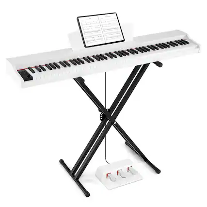 Front. Costway - Costway 88-Key Keyboard Piano Set with Adjustable Stand & 2 Keyboard Mode 2 Speakers - White.