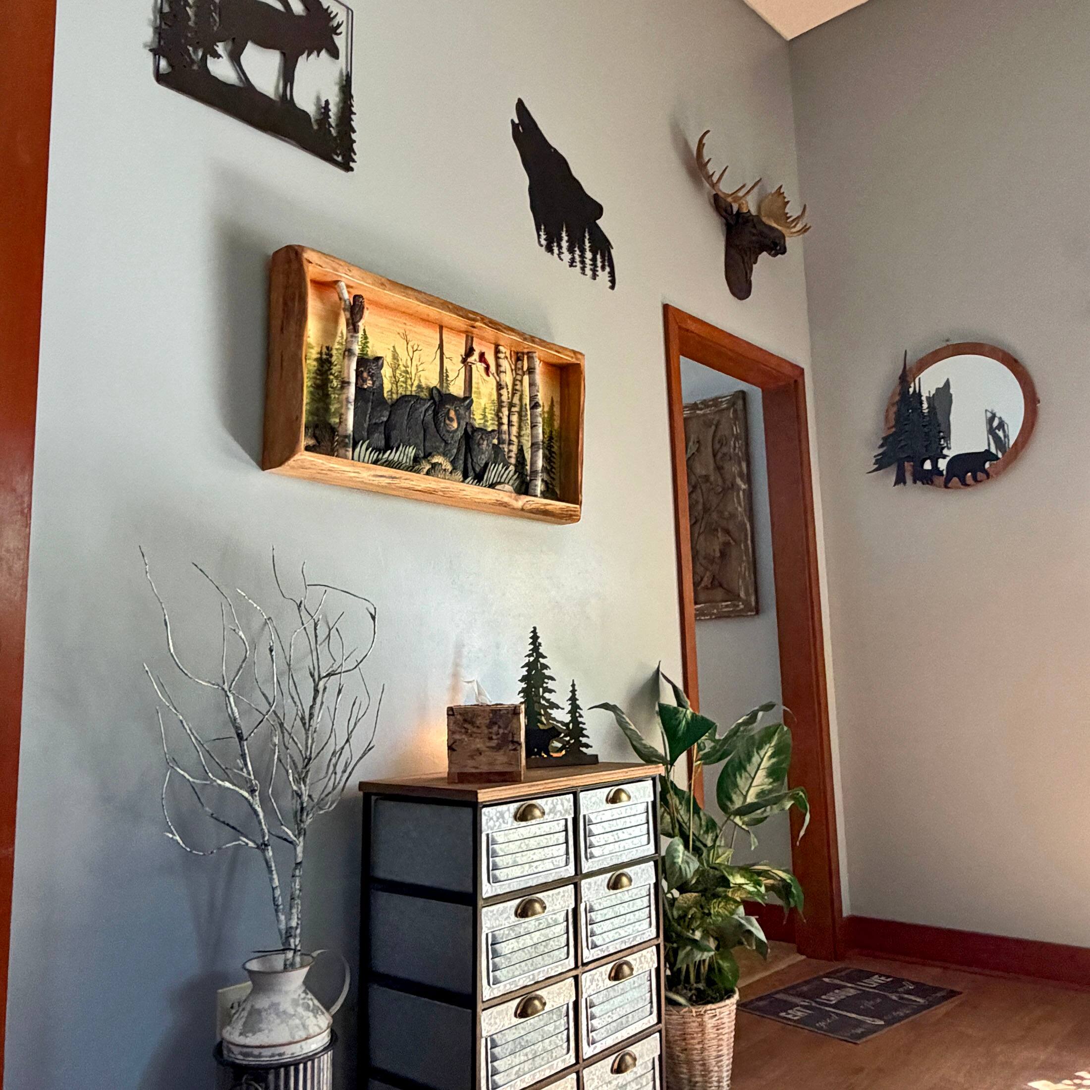 Alt View 7. Zeckos - Rustic Bear Family in Woods Intarsia Wood Wall Sculpture 35.5x18 Indoor - Brown.