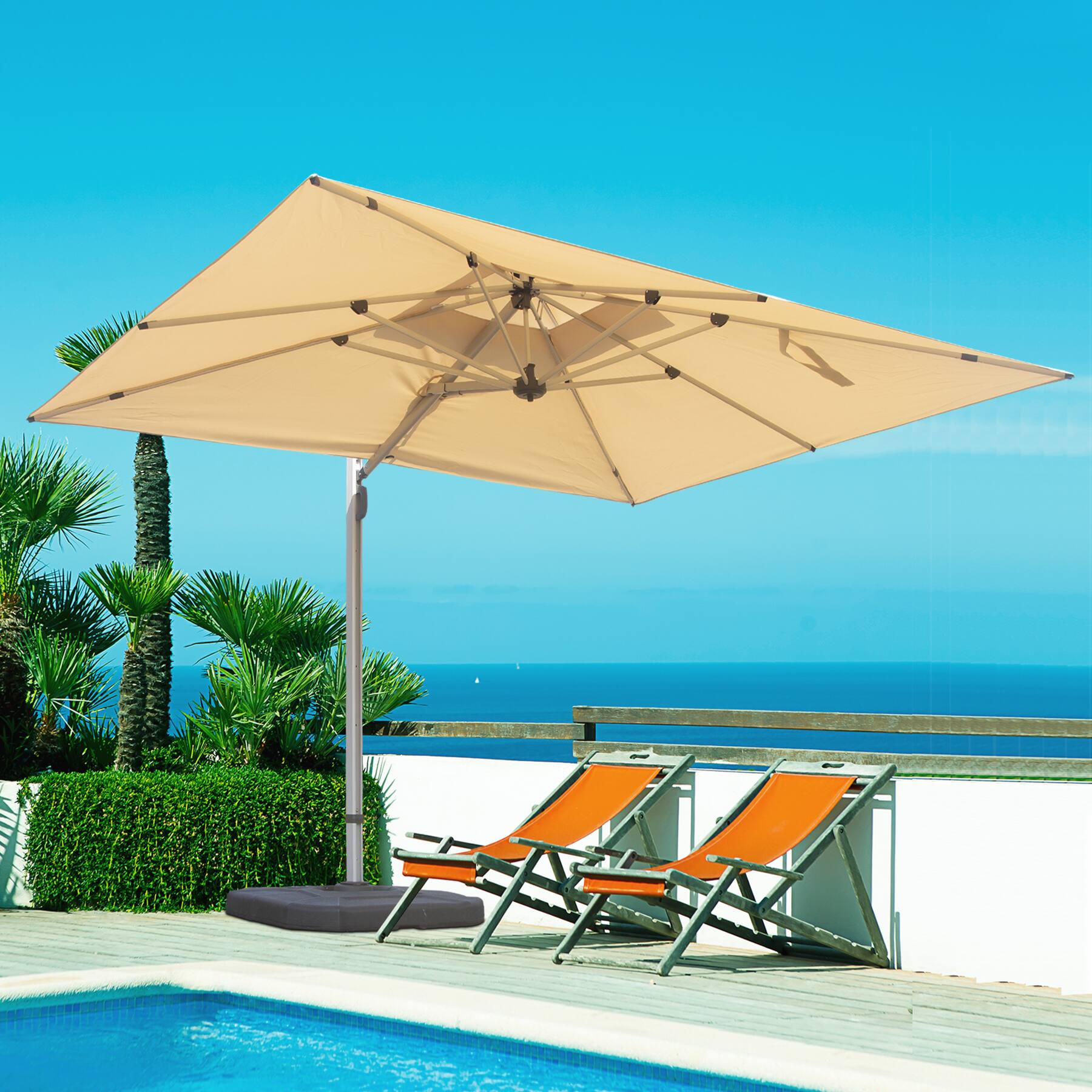Alt View 1. Ecooso - 9'x 11' Rectangle Cantilever Umbrella with Center Pole (Base Not Included) - Beige.