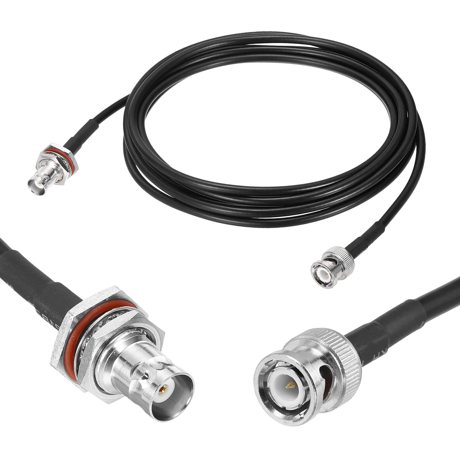 Unique Bargains - RG58 BNC to BNC 10ft, 50 Ohm LL BNC M to F Bulkhead Coax Jumper for Spectrum Analyzer, Antenna, Ham Radio, Oscilloscope - Black