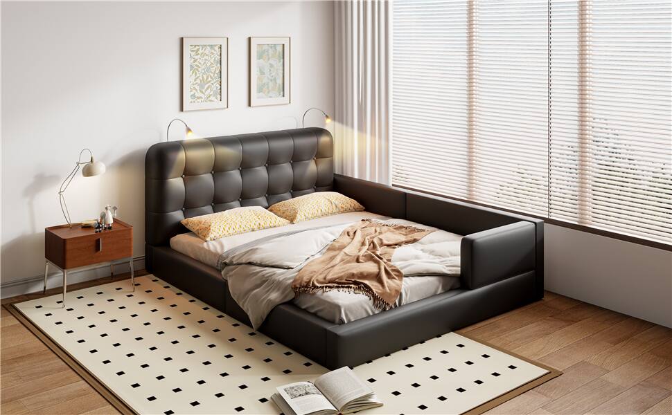 Alt View 10. Tiramisubest - Queen Size Upholstered Platform Bed with 2 Reading Lights, Black - Black.