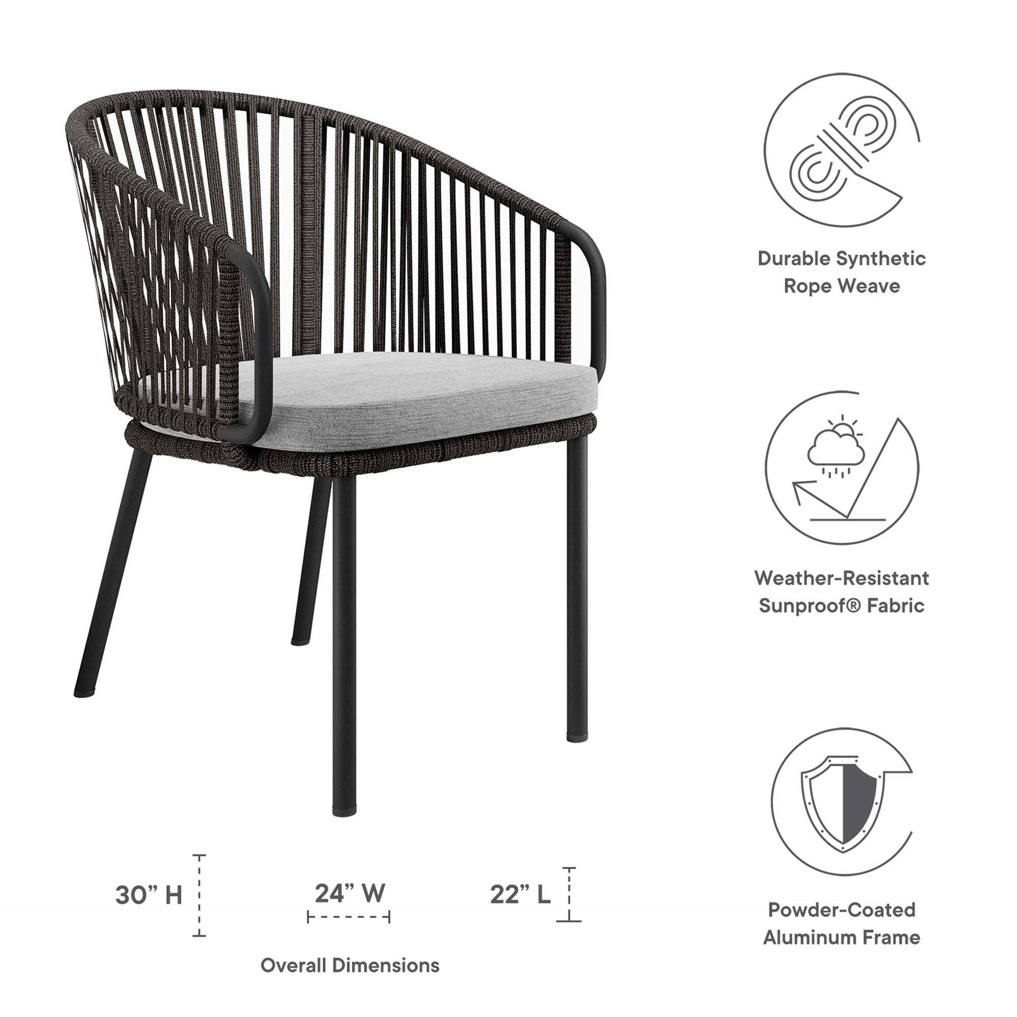 - Durable Synthetic Rope Weave
- Weather-Resistant Sunproof® Fabric
- Powder-Coated Aluminum Frame

Overall Dimensions:
- 30" H
- 24" W
- 22" L