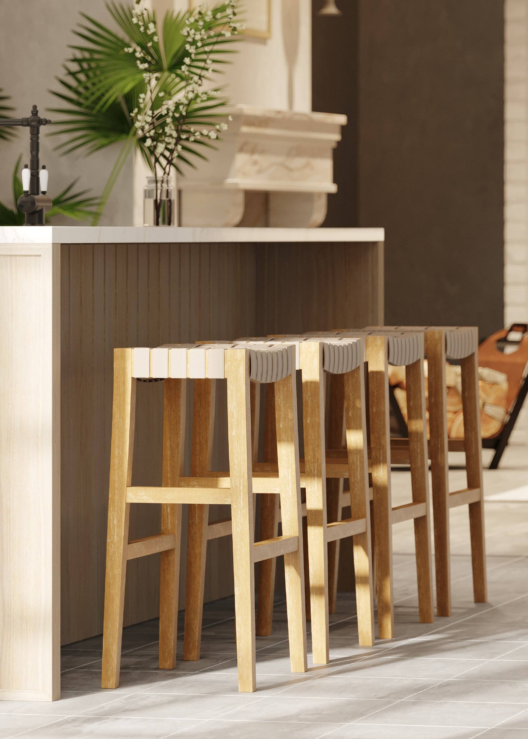 Left. Maven Lane - 31" Emerson Bar Stool In Weathered Natural Wood Finish With Vegan Leather Seat - Weathered Natural.