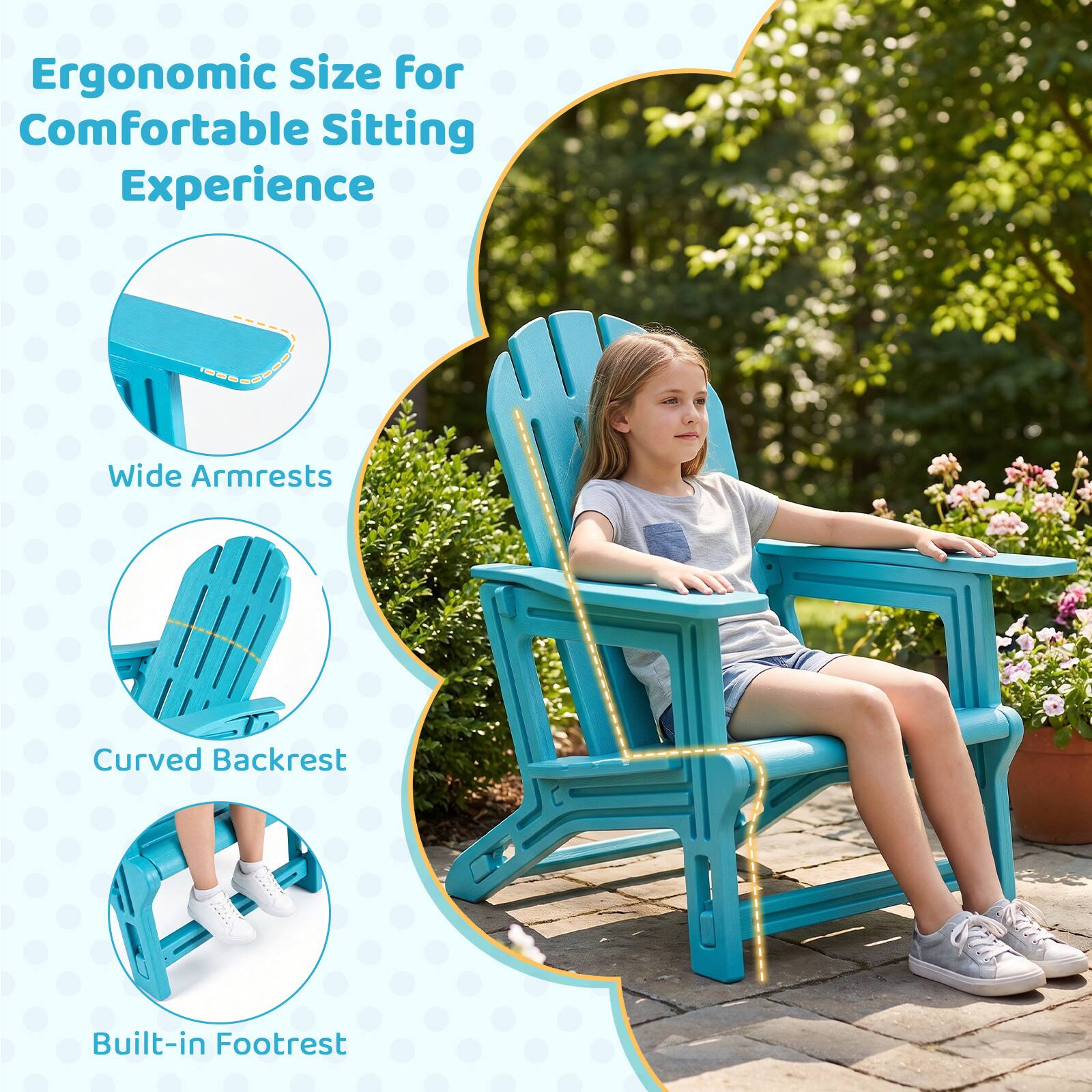 Ergonomic Size for Comfortable Sitting Experience  
Wide Armrests  
Curved Backrest  
Built-in Footrest
