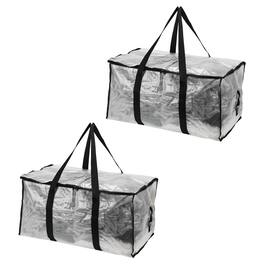 Unique Bargains - 2pcs Large Moving Bags 27x15x14 Inch Foldable Heavy Duty Waterproof Storage Totes with Zipper and Handle for Home - Clear