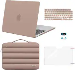 mosiso - Hard Case Set for MacBook Air 13 inch M5 M4 M3 M2 2022-2026 with Puffy Bag&Keyboard Cover&Webcam Cover&Screen Protector - Bronze Brown