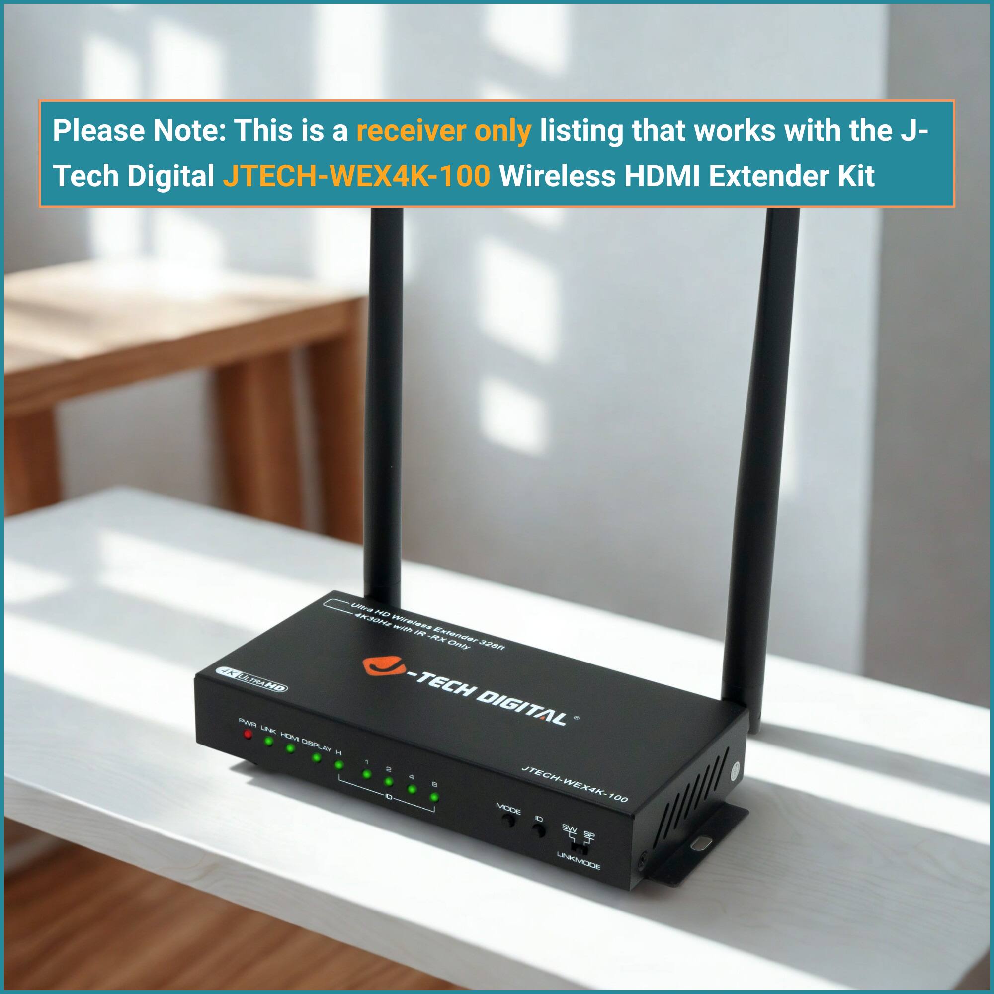 Please Note: This is a receiver only listing that works with the J-Tech Digital JTECH-WEX4K-100 Wireless HDMI Extender Kit