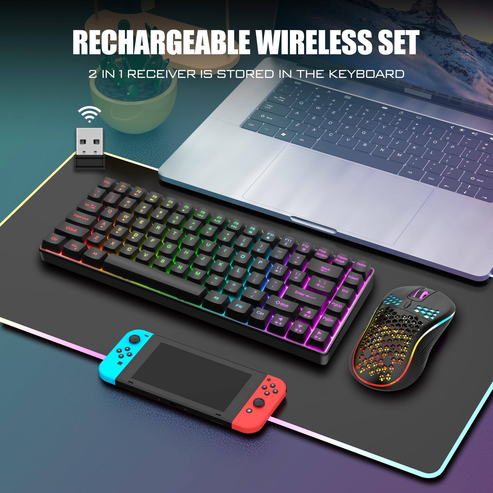 RECHARGEABLE WIRELESS SET  
2 IN 1 RECEIVER IS STORED IN THE KEYBOARD