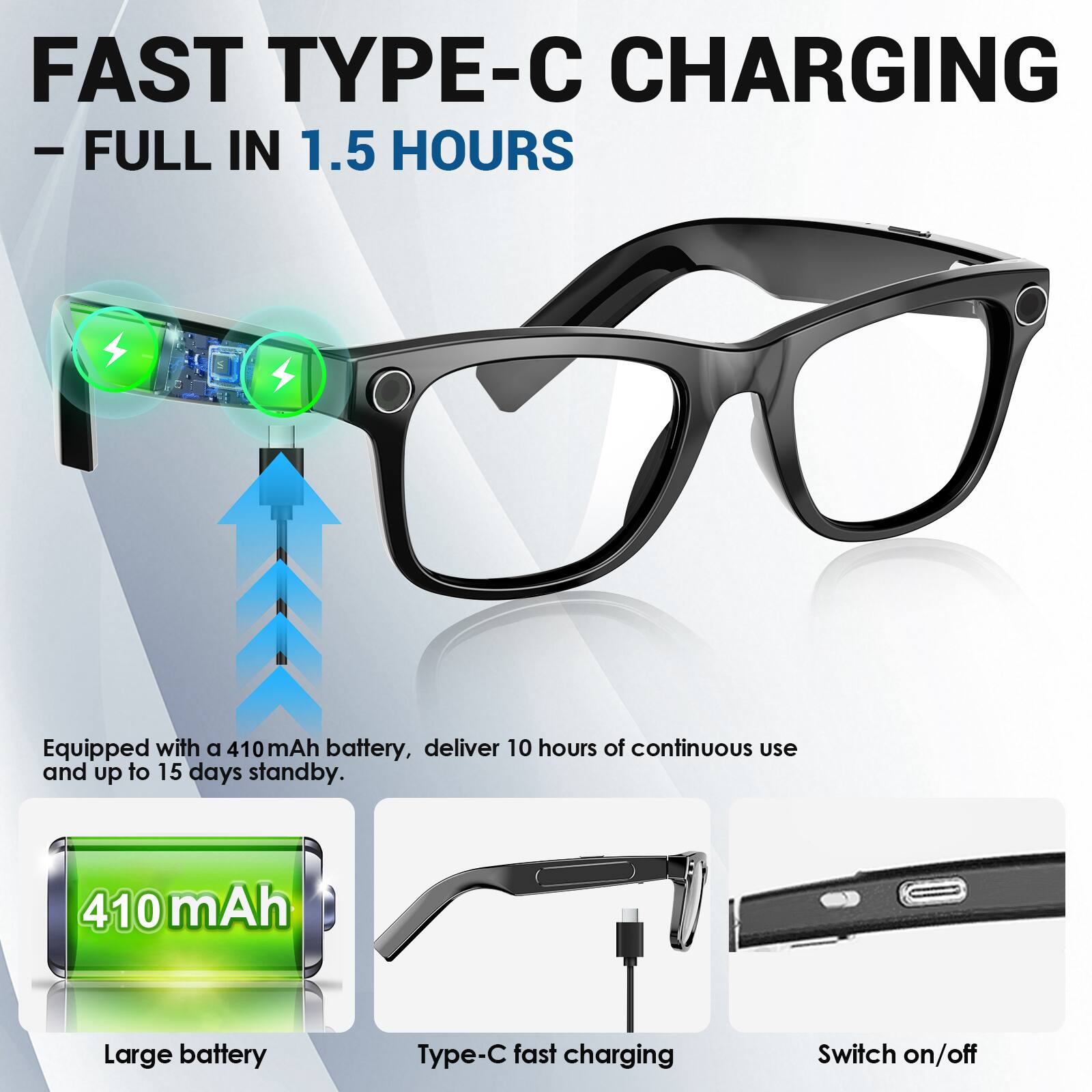 Crescents Edge AI Smart Glasses with UV Protection Lenses, 8MP