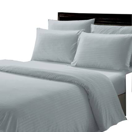 Front. Plazatex - Plazatex Dobby Stripe Luxurious Ultra Soft Moisture Wicking Solid Color 6 Pieces Sheet Set Queen Grey - Grey.