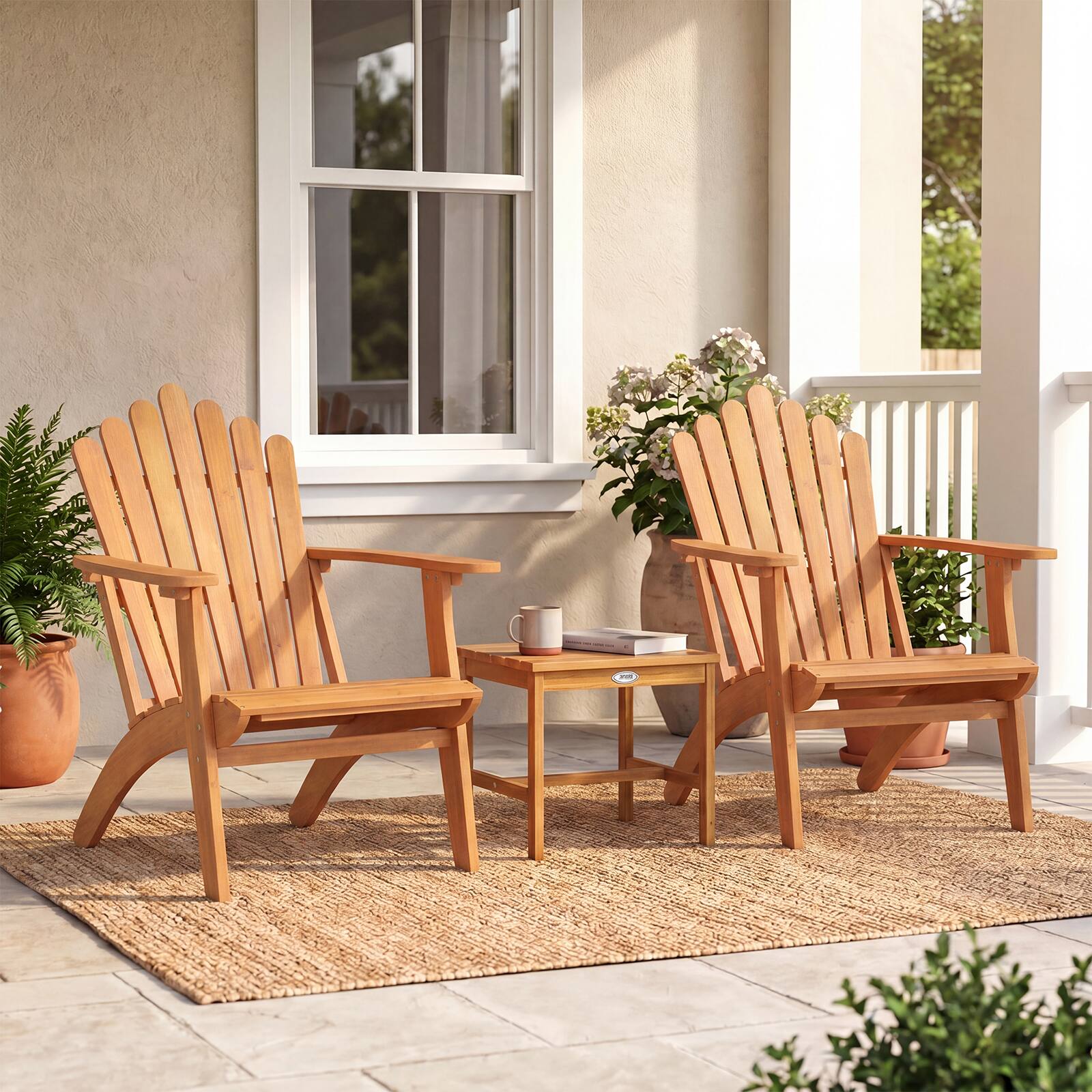 Alt View 1. Gymax - Gymax Adirondack Chair Set of 2 w/Side Table Outdoor Patio Chairs w/Built-in Backrests Natural - Yellow.