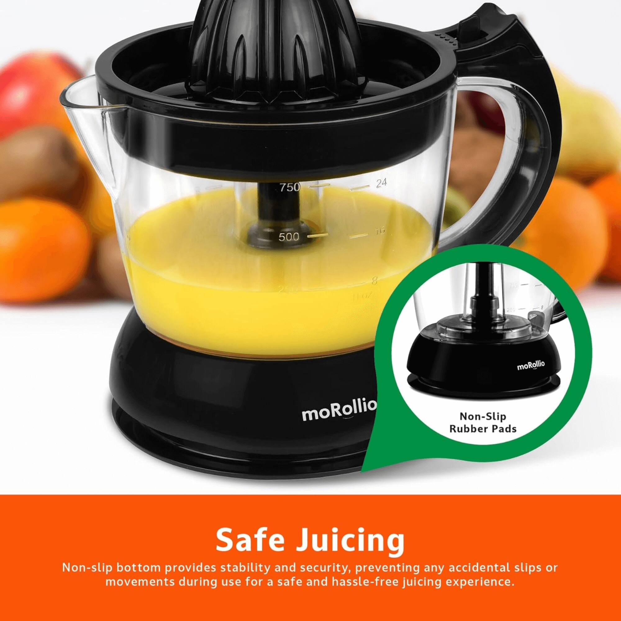 750 24 500  
moRollio  
moRollio Non-Slip Rubber Pads  
Safe Juicing  
Non-slip bottom provides stability and security, preventing any accidental slips or movements during use for a safe and hassle-free juicing experience.