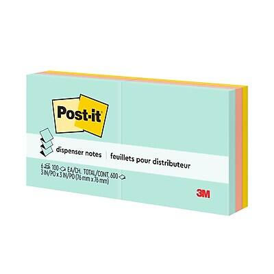 Post-it  
dispenser notes  
feuillet pour distributeur  

6 x 100 EA/CH. TOTAL/CONT. 600  
5N/PO3 3IN/PO (76mm x 76mm)  

3M