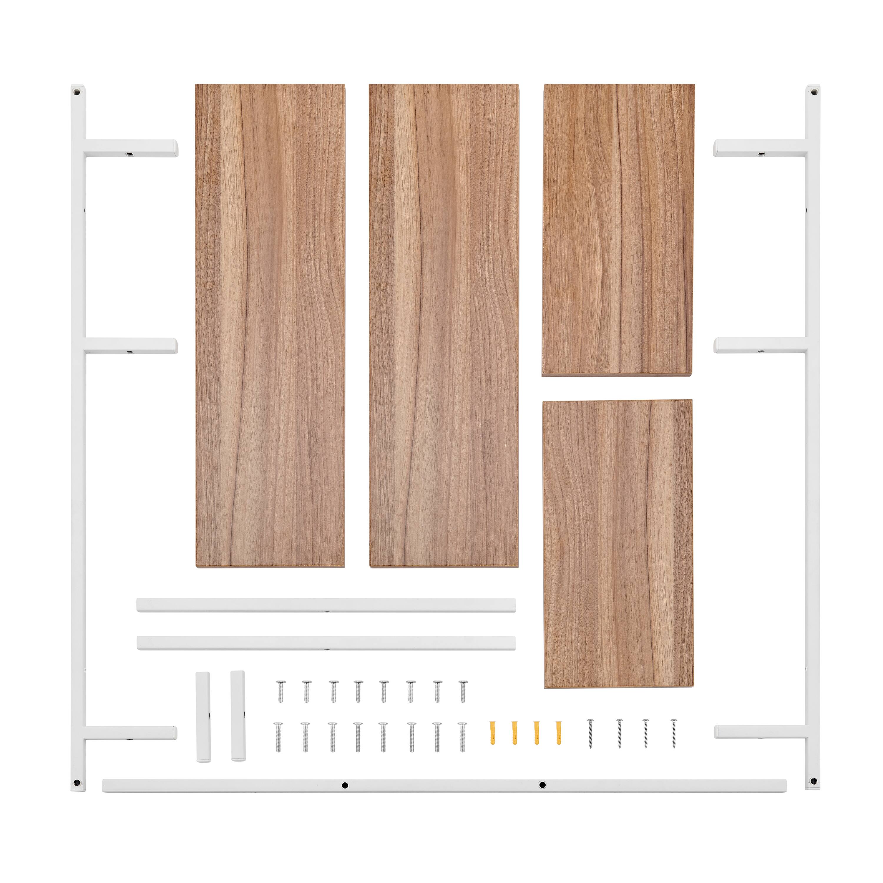 Alt View 4. Danya B - Rhodes 4 Tier Windowsill Wall Shelf - White Metal Frame and Light Walnut MDF Shelves - White, Light Walnut.