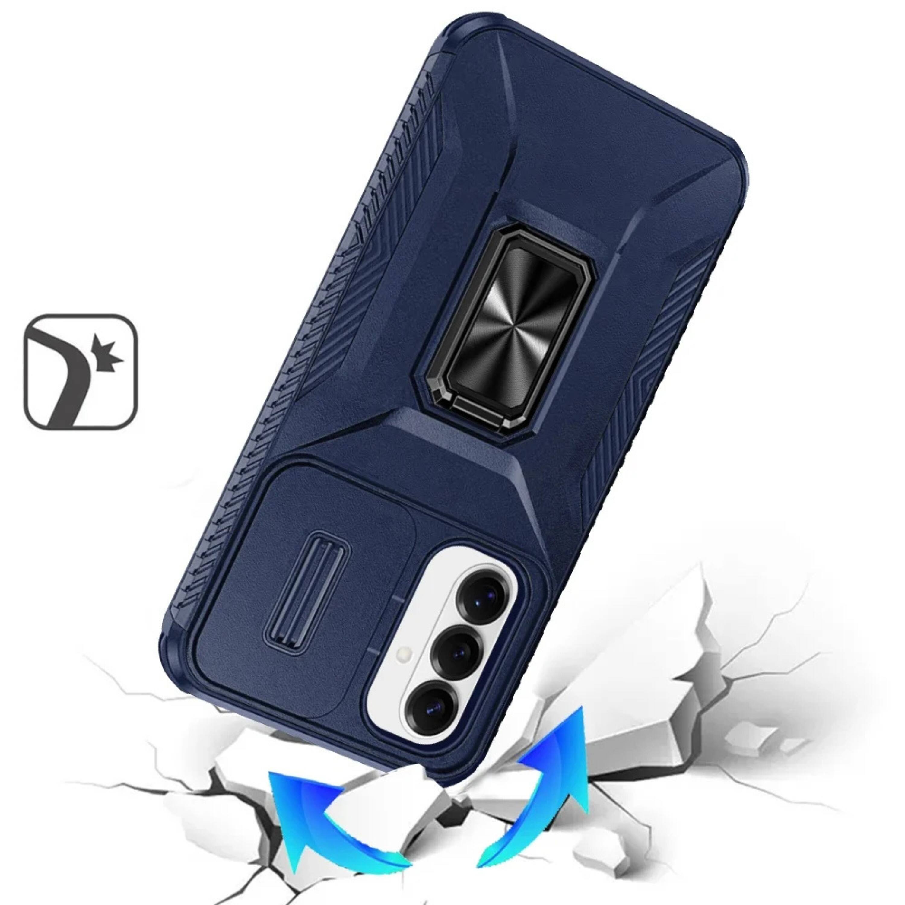 Angle. Kitcheniva - Full Coverage Metal Stand Lens Cover Phone Case With Tempered Glass For Samsung S26 Plus Blue - Blue.