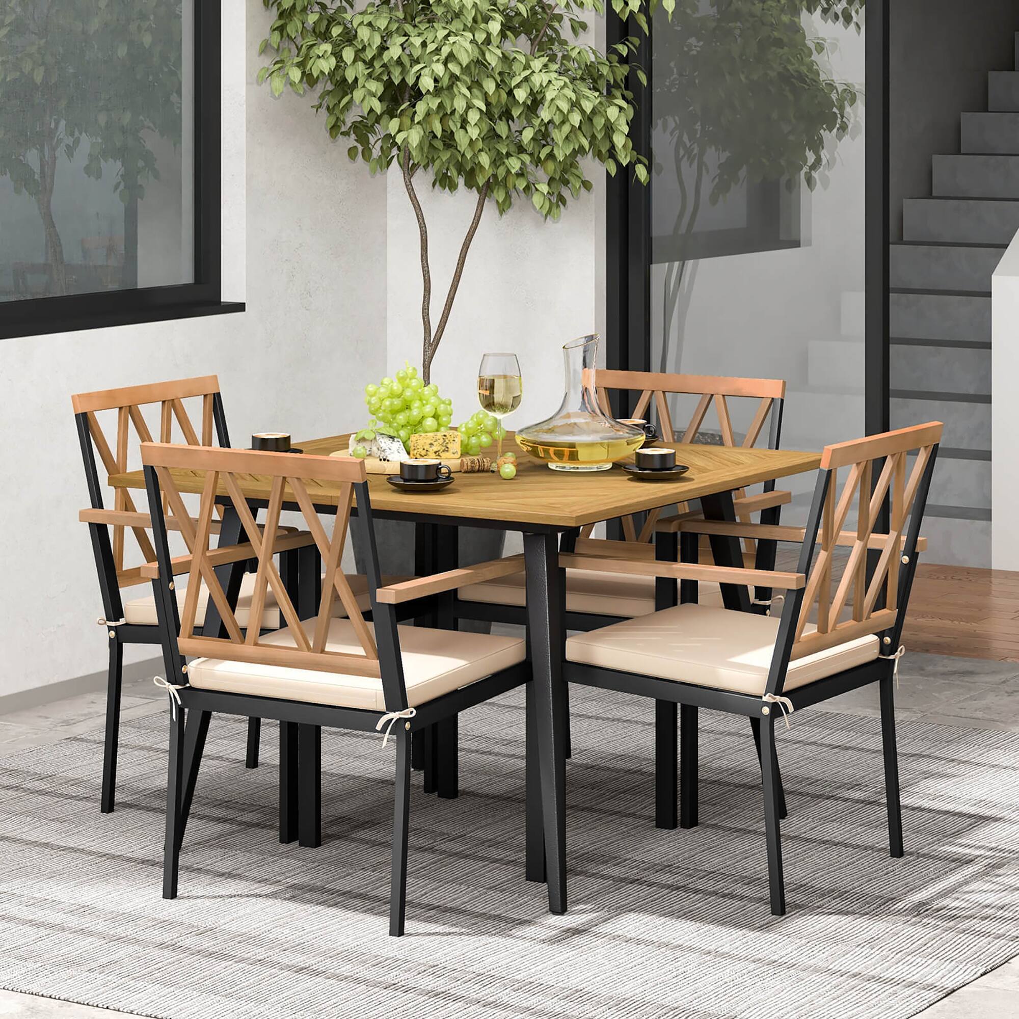 Alt View 4. Gymax - Gymax 5 Pieces Patio Dining Set Outdoor Dining Table & Chairs w/ Cushions - Beige.