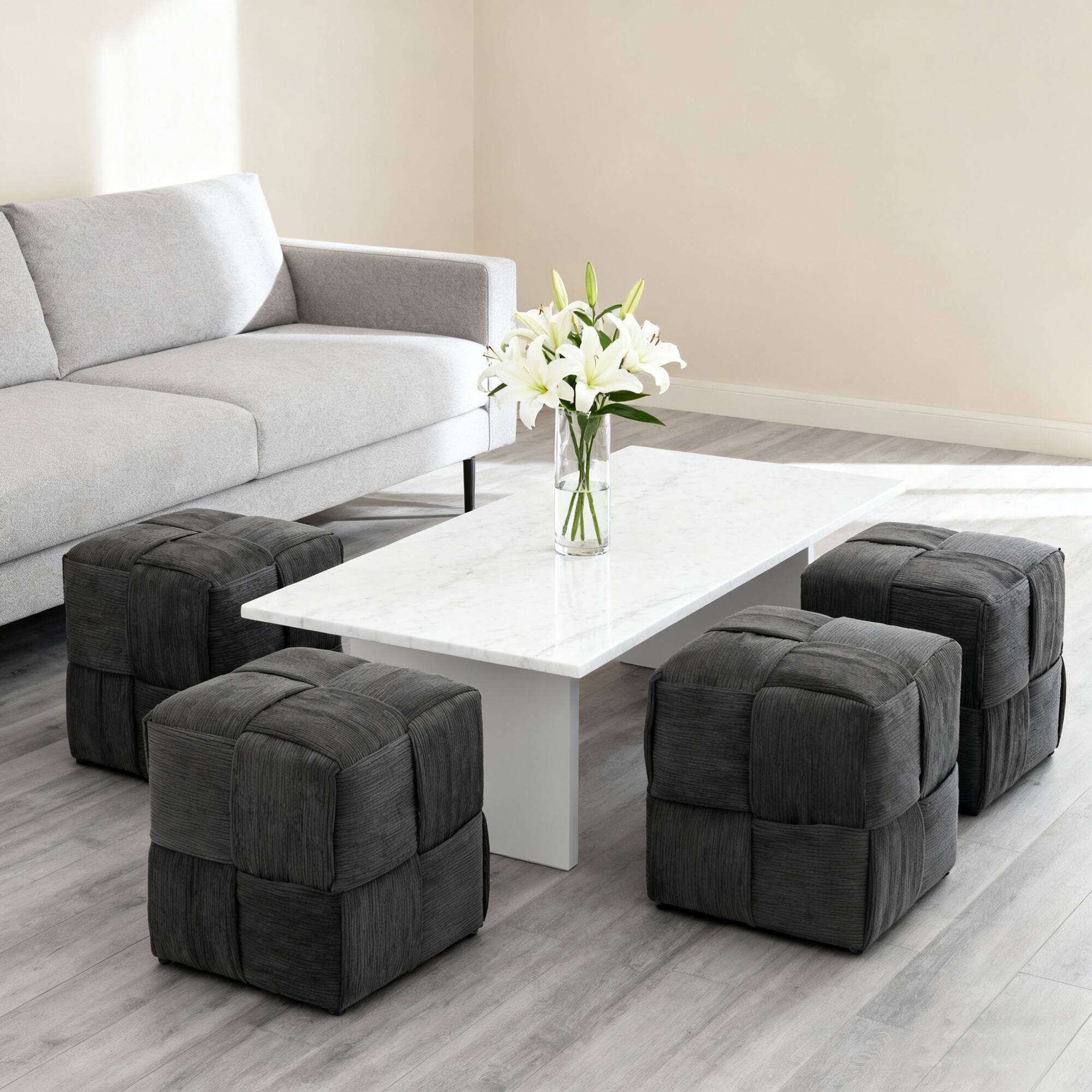 Alt View 1. GOODSILO - Square Corduroy Ottoman Foot Rest with Soft Comfort Padding and Sturdy Frame for Versatile Home Use - Grey.