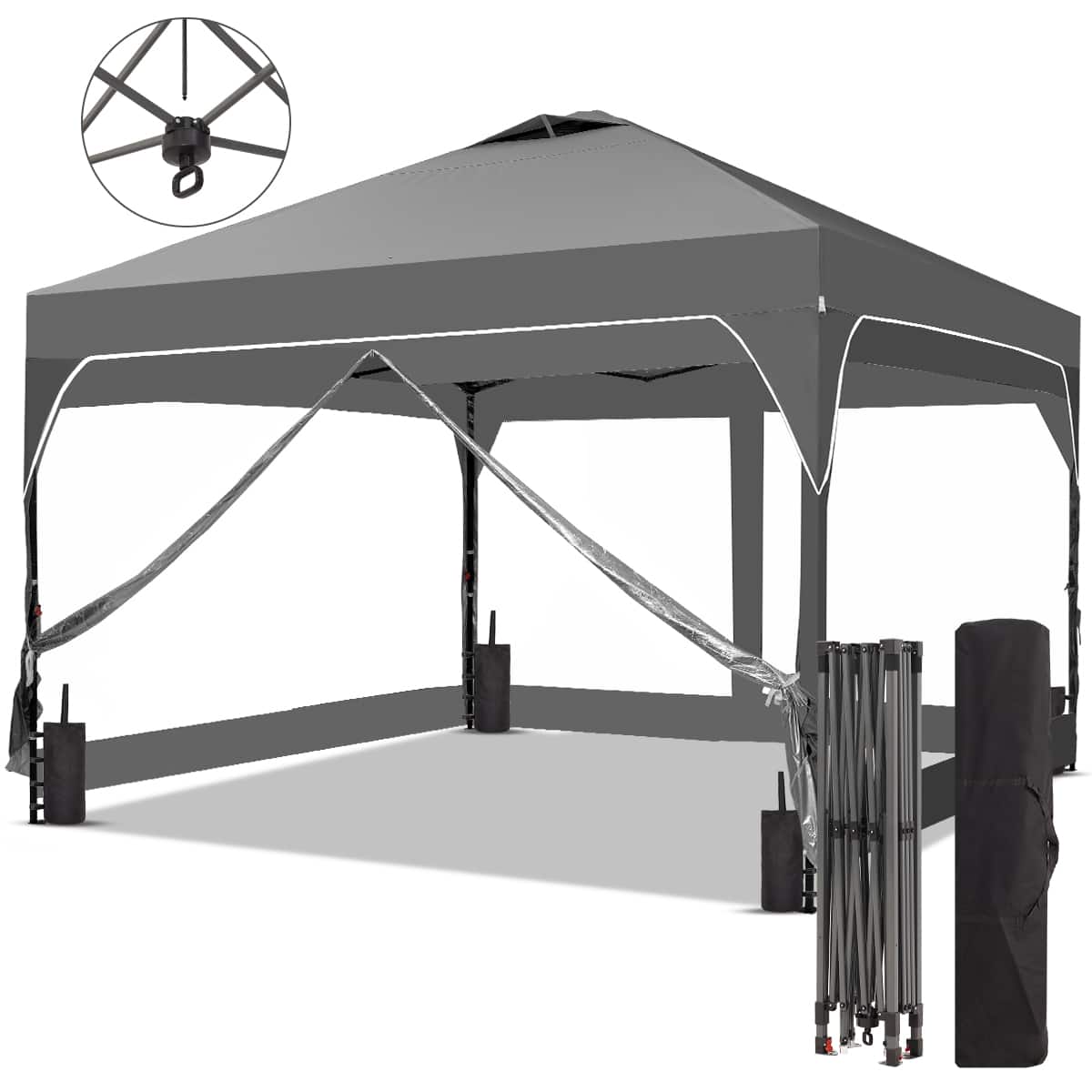 Ainfox - 8x8 FT Pop Up Canopy Tent Shelter Portable with 4 Clear PVC Sidewalls,Carry Bag & 4 Sandbags for Outdoor