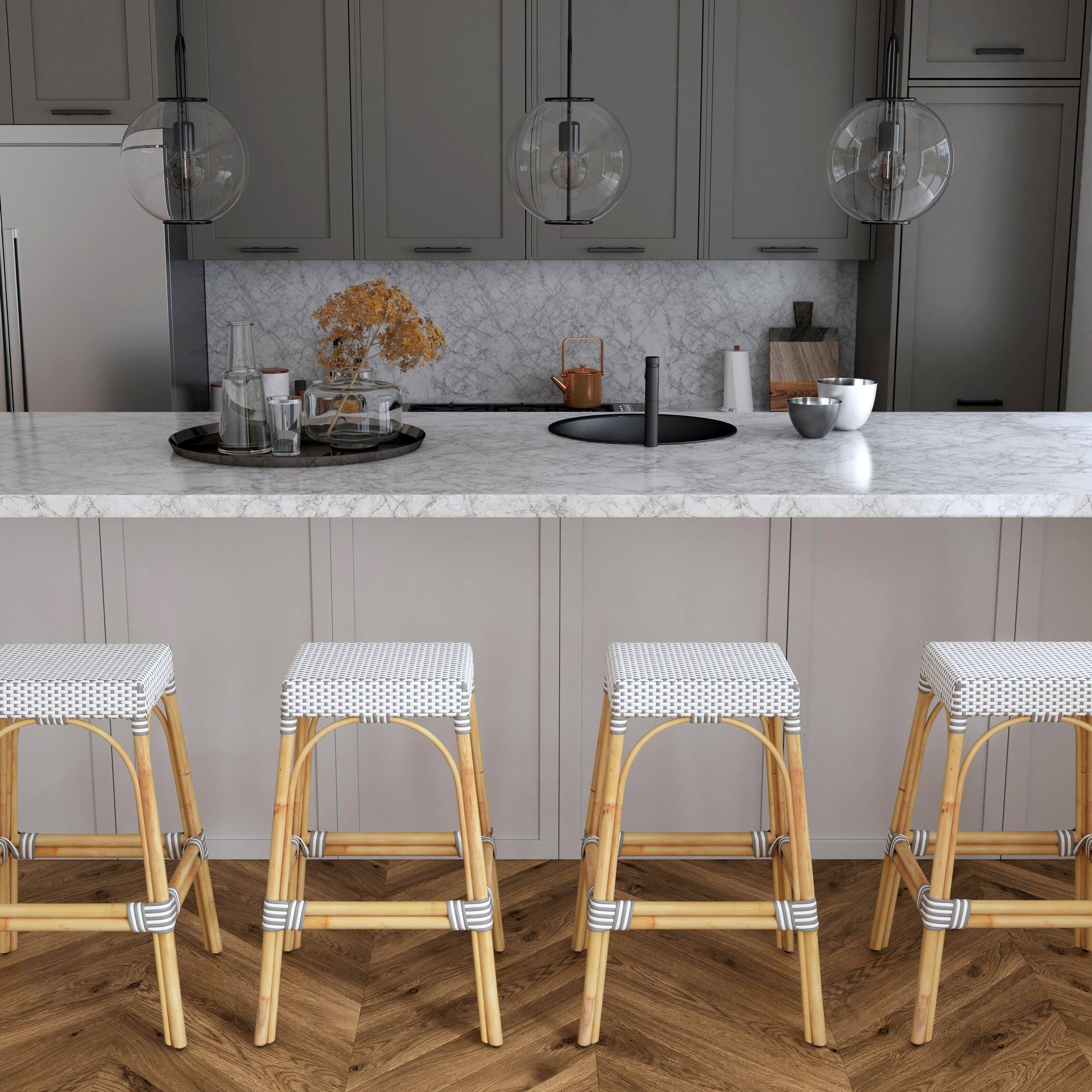 Alt View 5. Butler Specialty - Robias Rectangular Rattan 30" Bar Stool - Gray And White Dot.