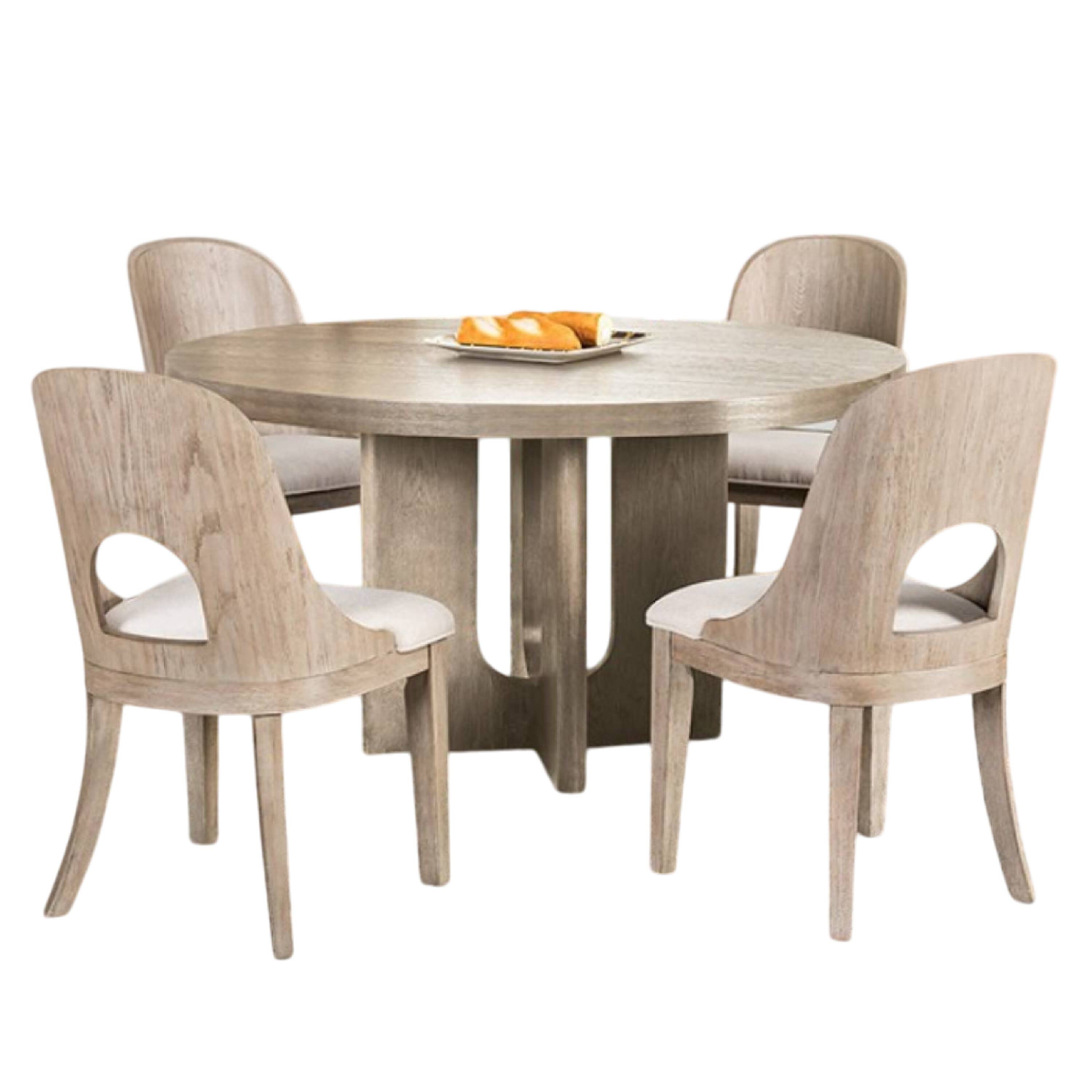 Alt View 1. Manhattan Lane - Zoko 5pc Round Dining Table Set, Polyester Chairs, White, Solid Wood - White Wash Oak, White.