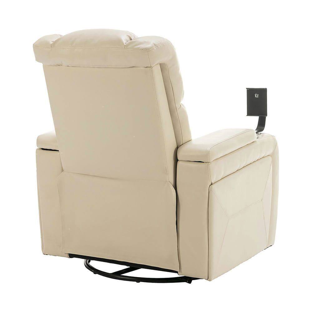 Alt View 8. Kadyn - 270° Swivel PU Leather Power Home Theater Recliner with Tray Table, Phone Holder, Cup Holder, USB Port & Arm Storage - White.