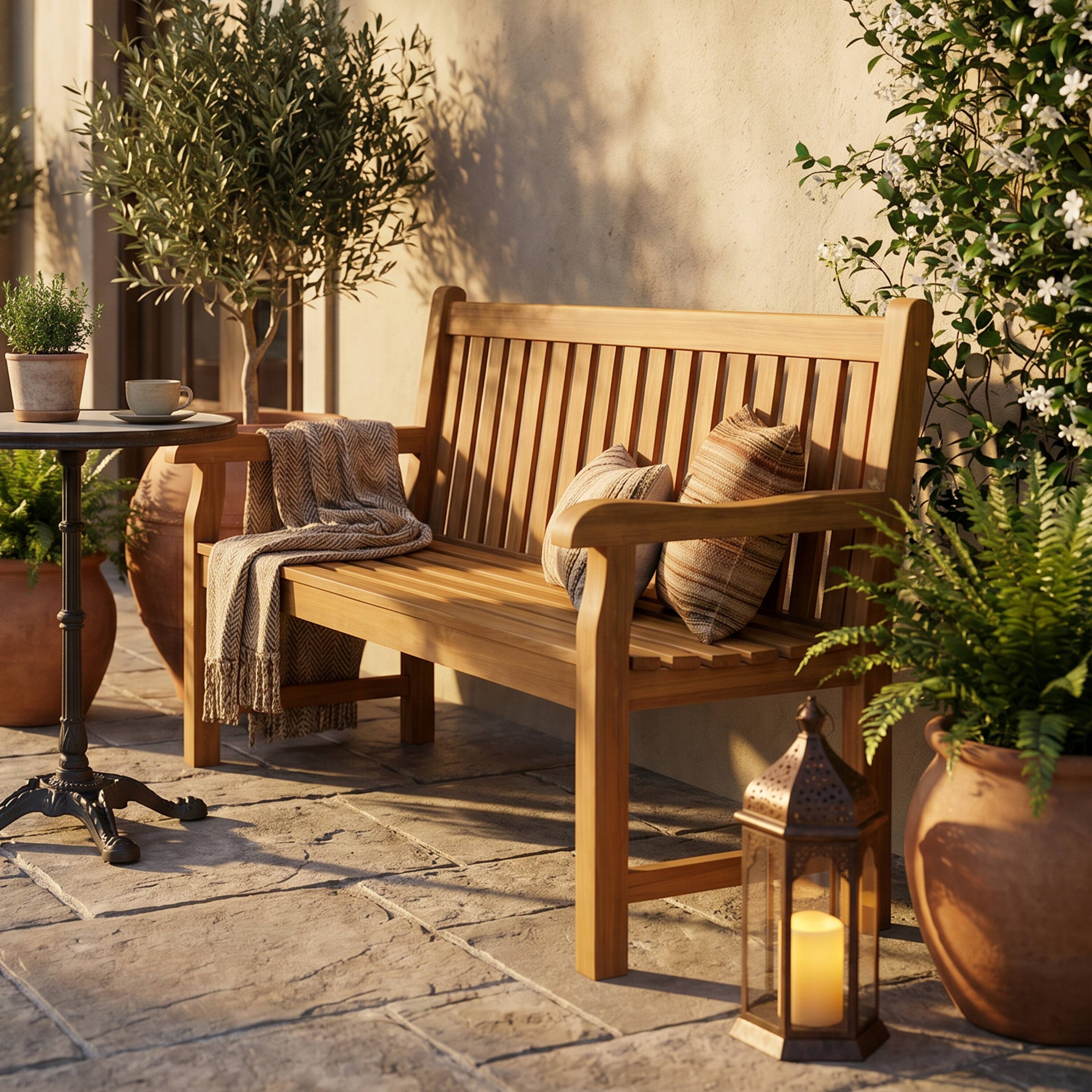 Alt View 8. Sunnydaze - Sunnydaze 2-Person Teak Patio Bench for Outside - Beige.