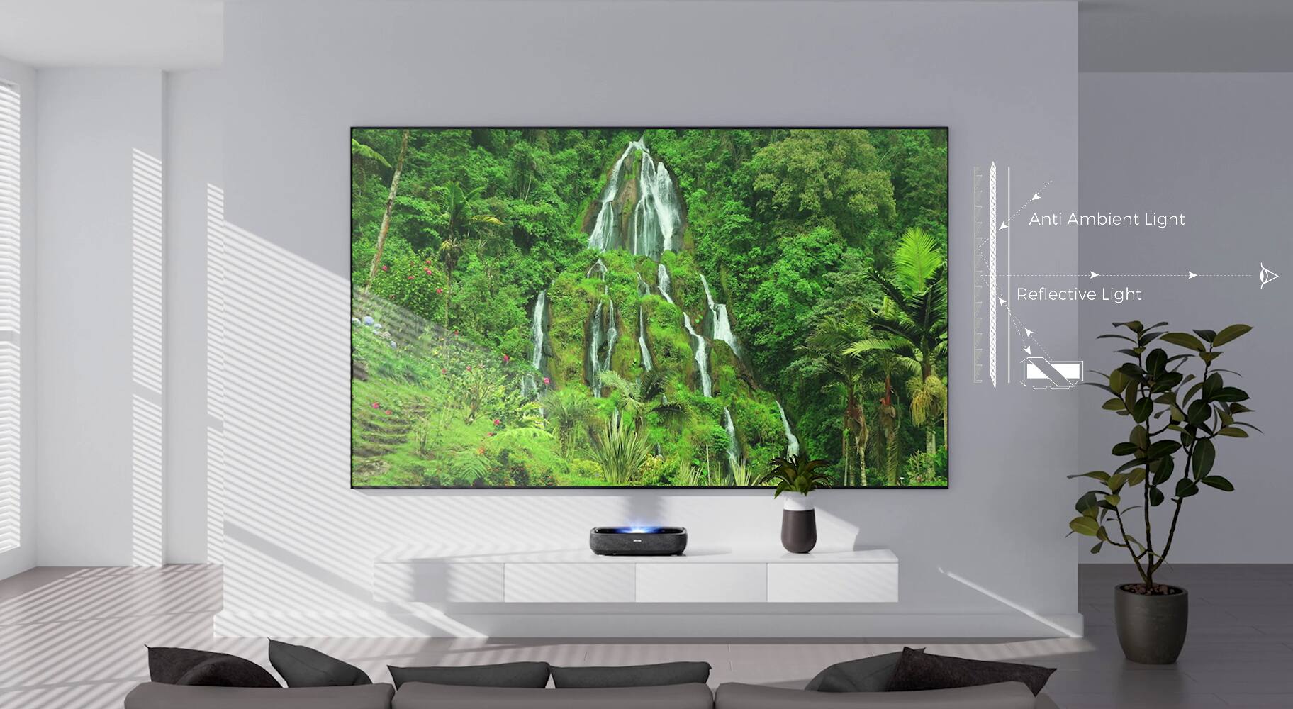 Alt View 16. Hisense - L9G Laser TV Triple-Laser Ultra Short Throw Projector with 100" ALR Screen, 4K UHD, 3000  Lumens, HDR, Android TV - Black.