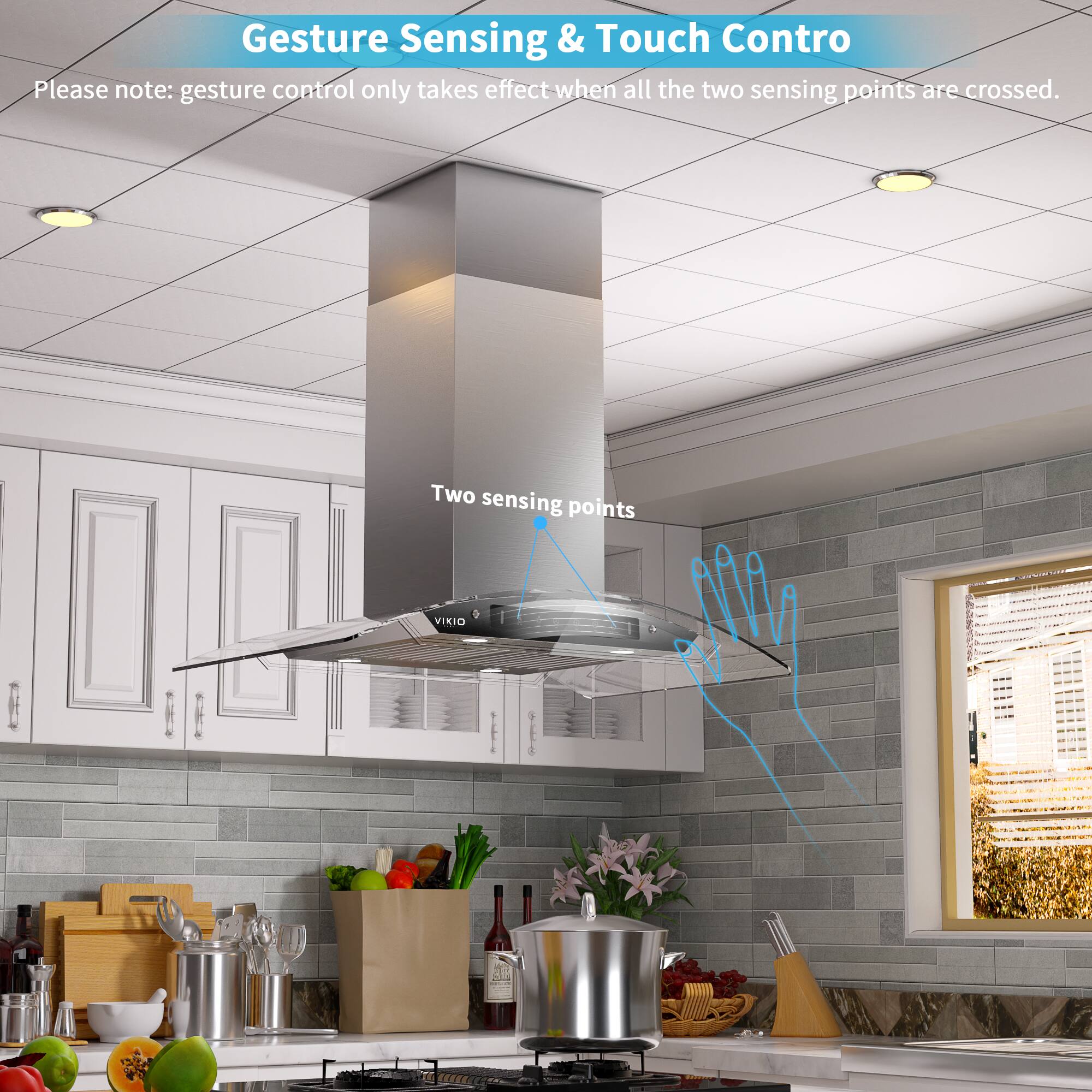 Gesture Sensing & Touch Control
Please note: gesture control only takes effect when all the two sensing points are crossed.
Two sensing points
VIXIO