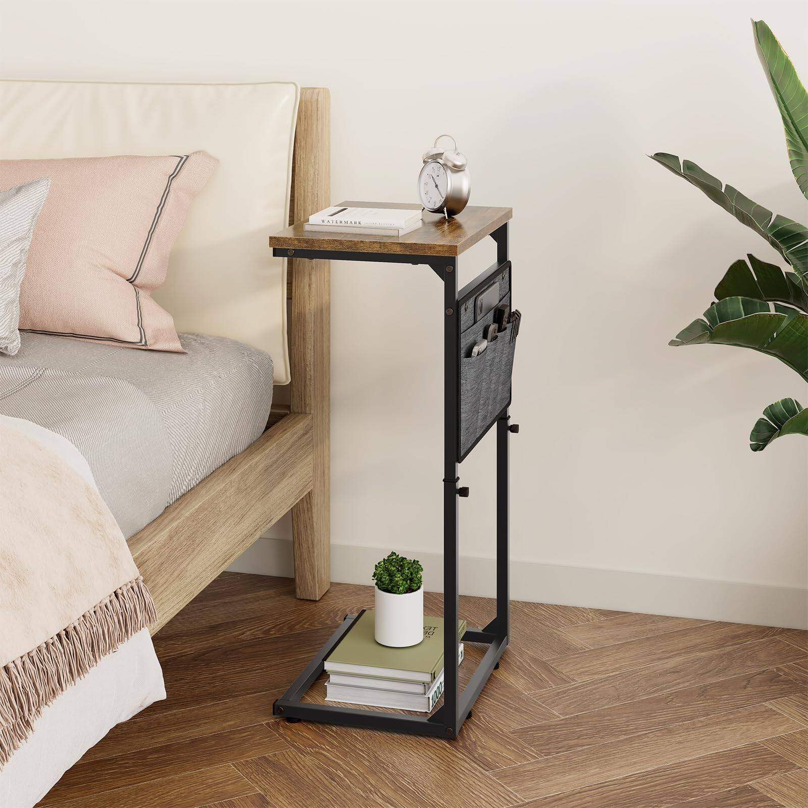 Alt View 3. Fabibe - C Shaped End Table 33'' Tall Side For Couch Adjustable Height Small Spaces Slide Under Sofa Tv Tray Arm - Golden 16.35"D x 11.62"W x 17.7-32.5"H.