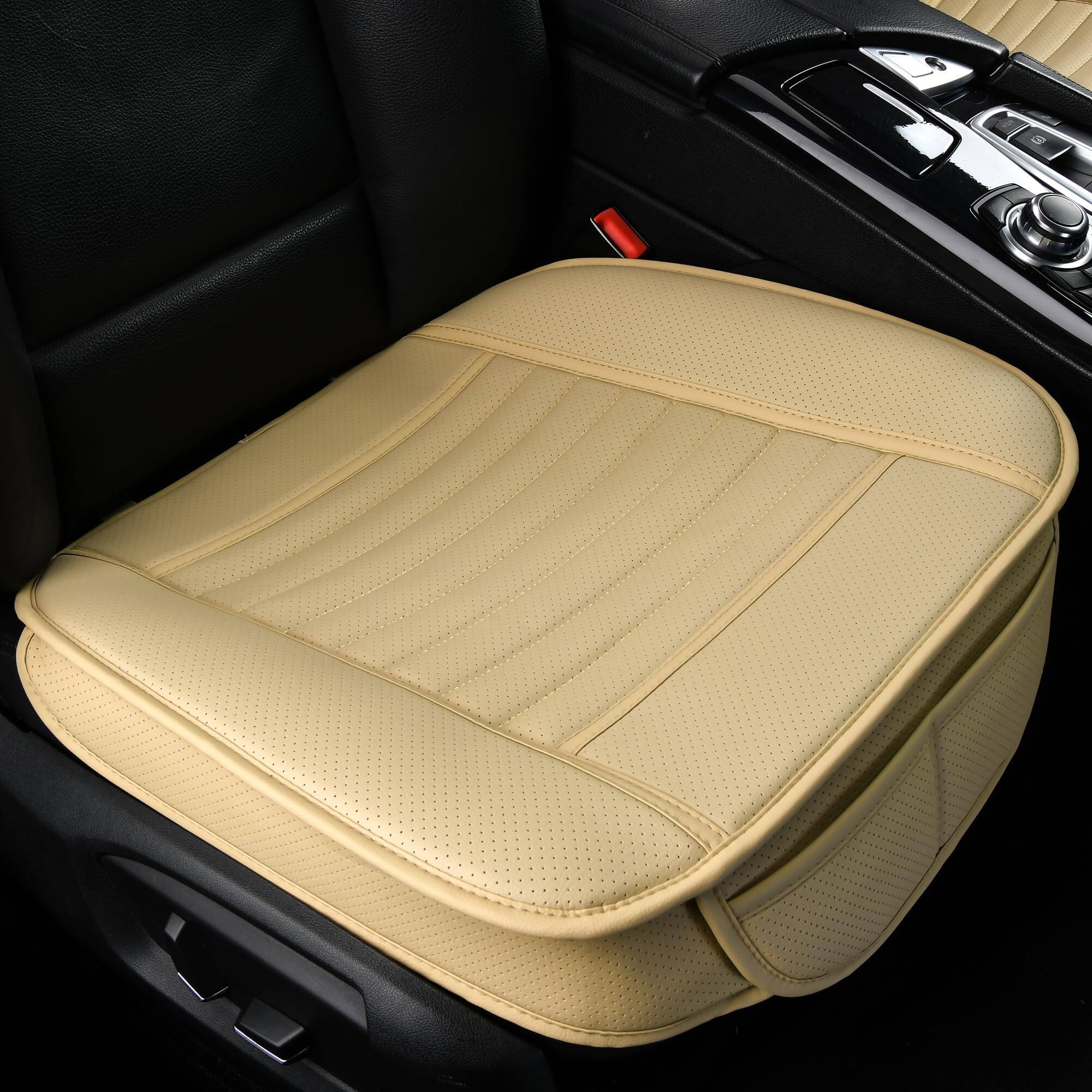 Front. VEGA AUTOMOTIVE - Edge Wrapping Comfortable Car Front Seat Cover Cushion Pad Mat Protector Anti slip Bottom For Auto With Pu - Cream White.