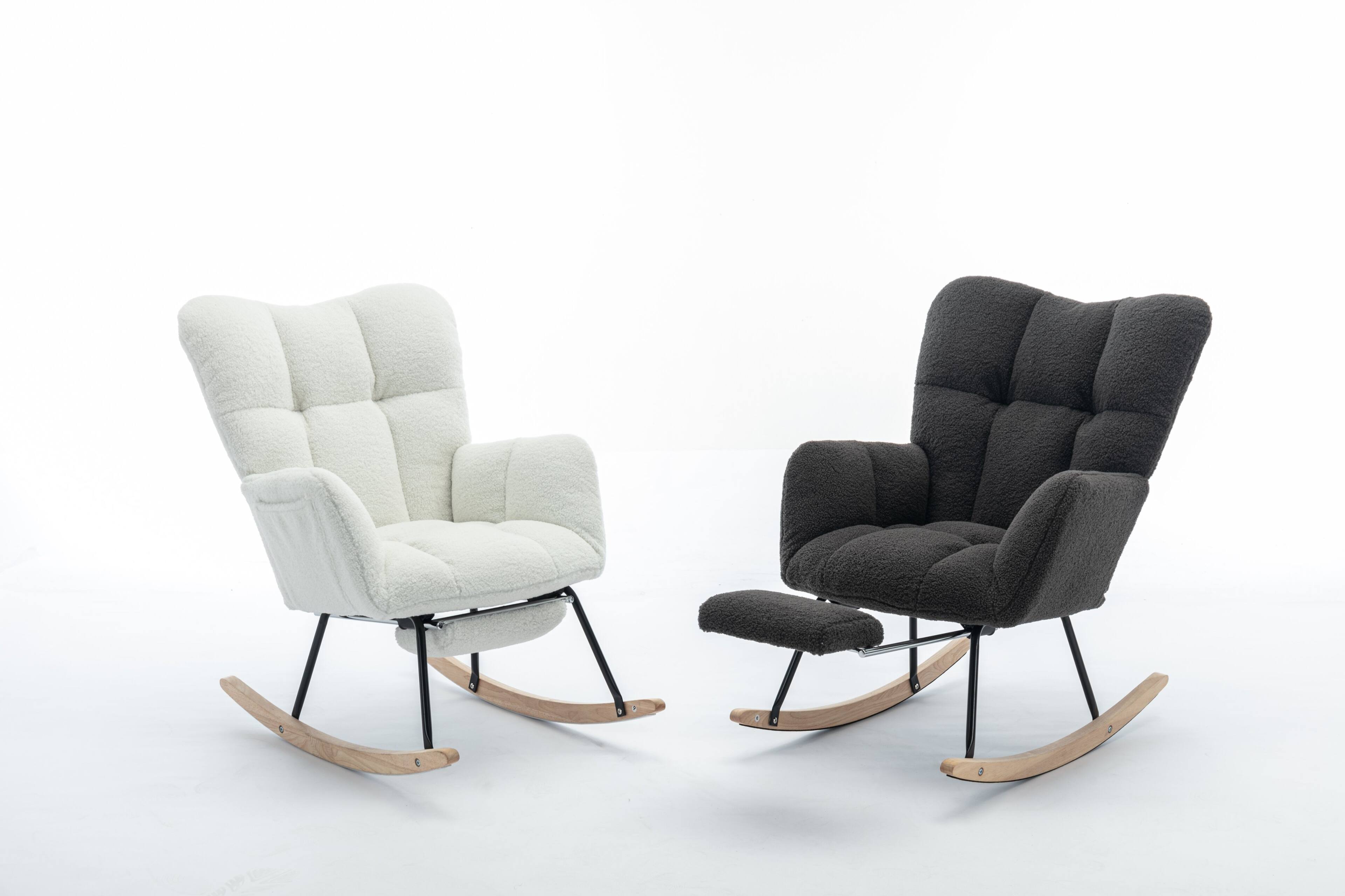 Alt View 4. GOODSILO - Rocking Chair with Adjustable Footrest & Side Pocket - Comfortable Teddy Fabric Accent Chair for Nursery, Living Room - Ivory.