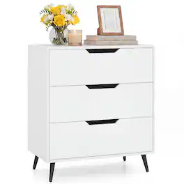 Costway - 3-Drawer Dresser, Chest of Drawers, Rustic Farmhouse Wooden Storage Dresser - White