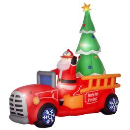 Homcom - 7.5ft Inflatable Santa Driving Fire Truck with Tree, Outdoor Blow-Up Yard Decoration with LED Lights - Red