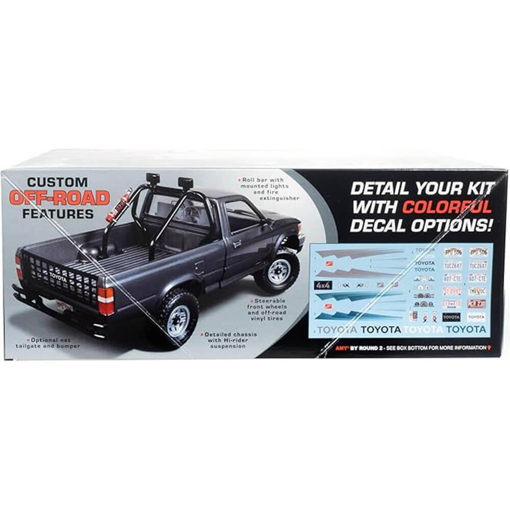 CUSTOM OFF-ROAD FEATURES  
- Roll bar with mounted lights and fire extinguisher  
- Optional net tailgate and bumper  
- Steerable front wheels and off-road vinyl tires  
- Detailed chassis with Hi-rider suspension  

DETAIL YOUR KIT WITH COLORFUL DECAL OPTIONS!  

TOYOTA TUC2647 TUC2SEi  
TOYOTA 6-E 647-CTE 4x4 72011 DVO  
TOYOTA FOPOTA TOYOYA TOYOTA TOYOTA TOYOTA AMT  

BY ROUND 2 - SEE BOX BOTTOM FOR MORE INFORMATION