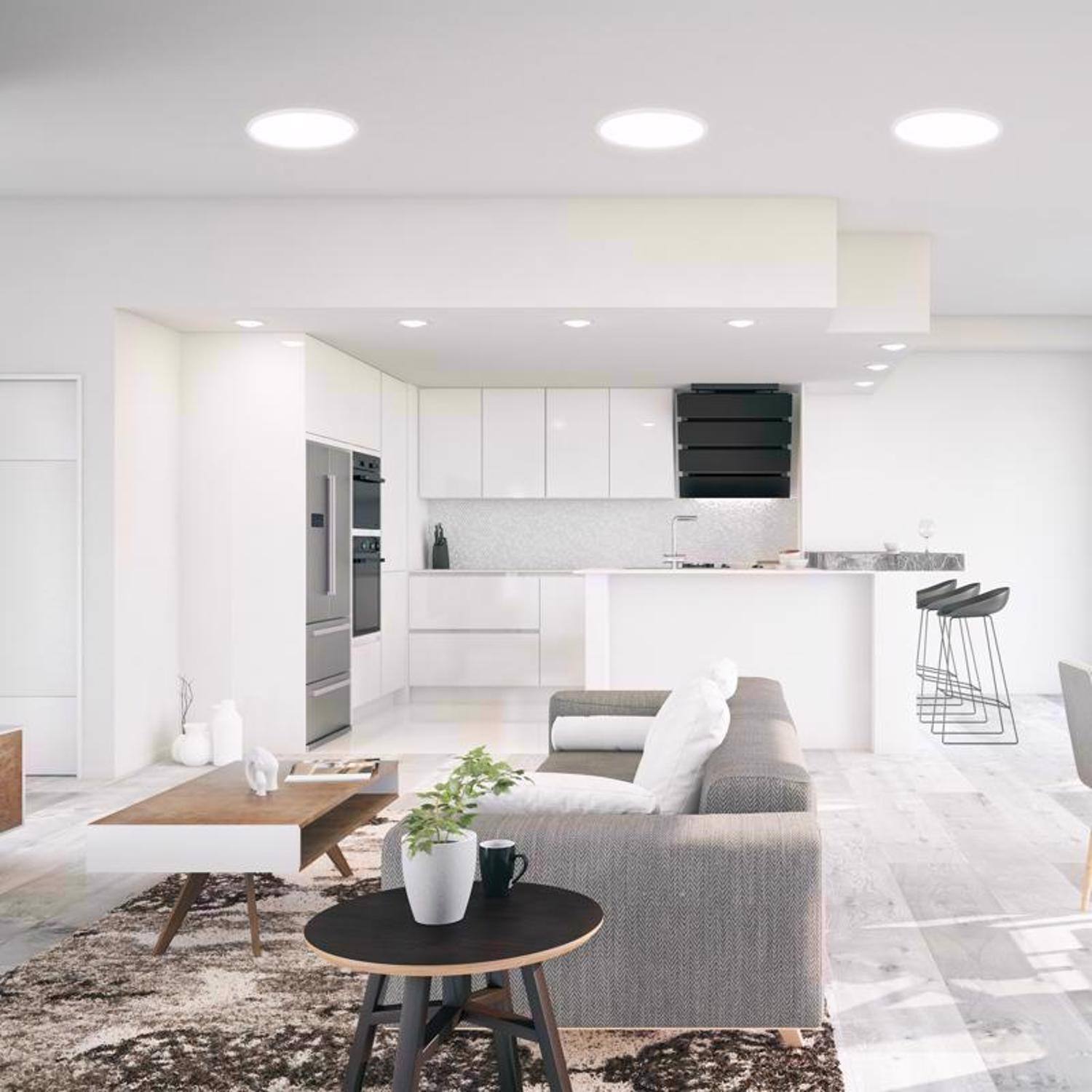 Left. FEIT ELECTRIC - Feit EDGELIT 1 in. H X 15 in. W X 15 in. L White LED Flat Panel Light Fixture.