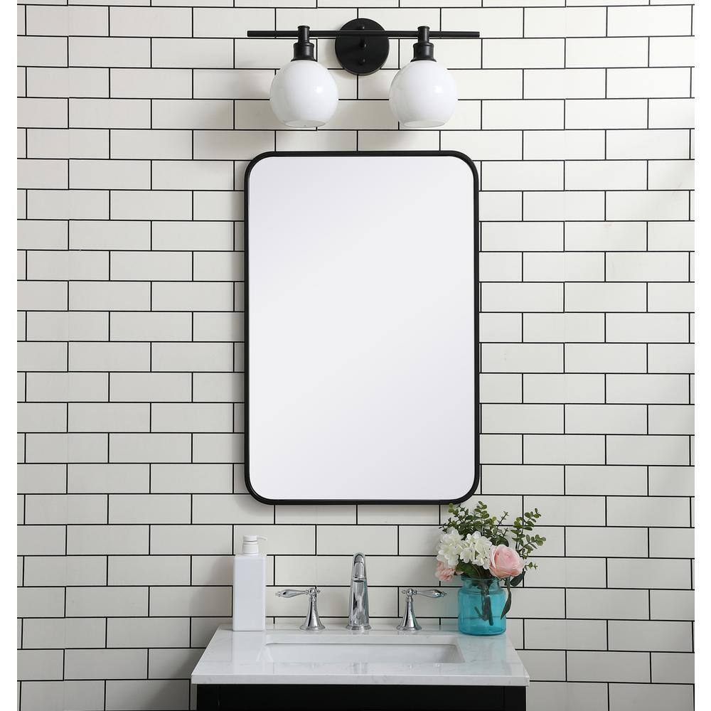 Front. Elegant Decor - Soft corner metal rectangular mirror 20x30 inch in Black - Black.