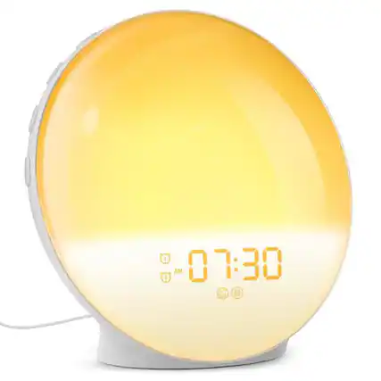 Front. Dazzed Corner - Wake Up Light Sunrise Alarm Clock, FM radio - White.