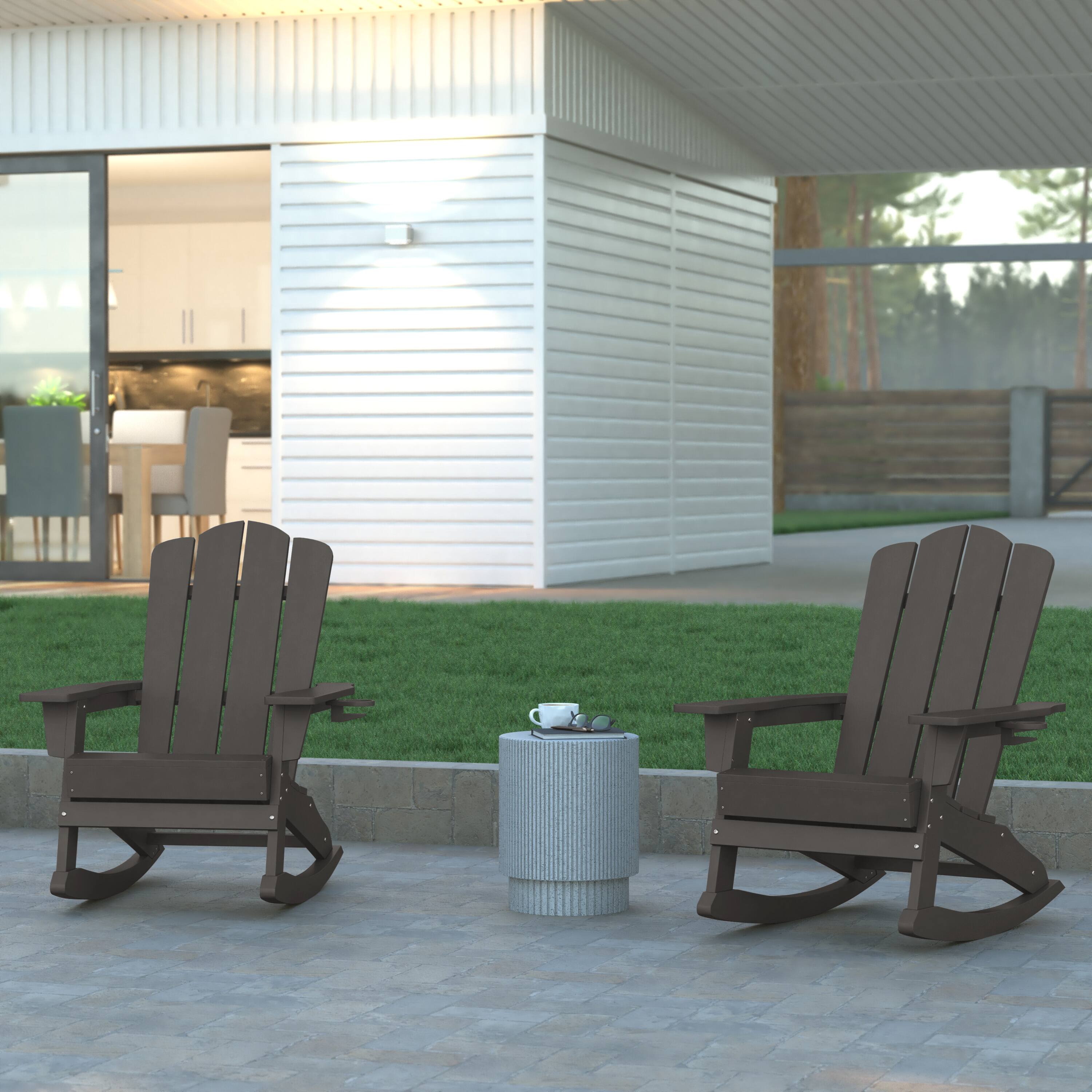 Alt View 3. Emma + Oliver - Haley Adirondack Rocking Chair with Cup Holder, Weather Resistant HDPE Adirondack Rocking Chair - Gray.