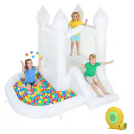 Qaba - Bounce House, 3-in-1 Castle Bouncy House with Slide - White