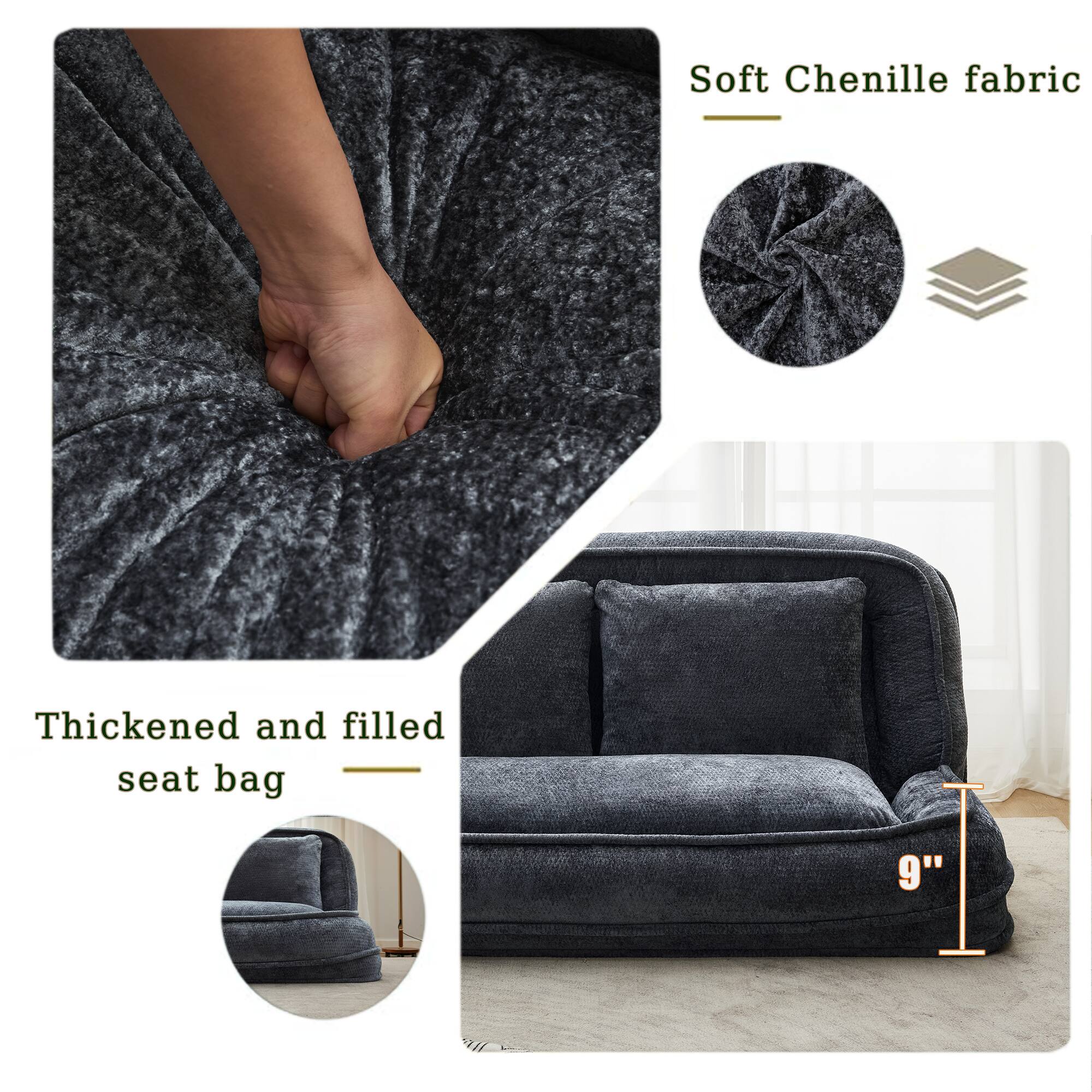 Soft Chenille fabric

Thickened and filled seat bag

9"