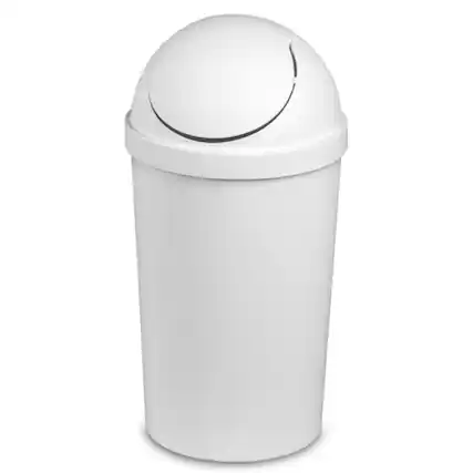 Front. Sterilite - Sterilite 10838006 3 Gallon Round Swing Top Plastic Wastebasket, White (12 Pack) - White.